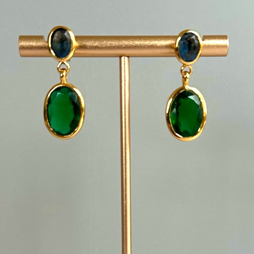 NEW Drop Earrings Two-Tone Blue/Green 14K Gold